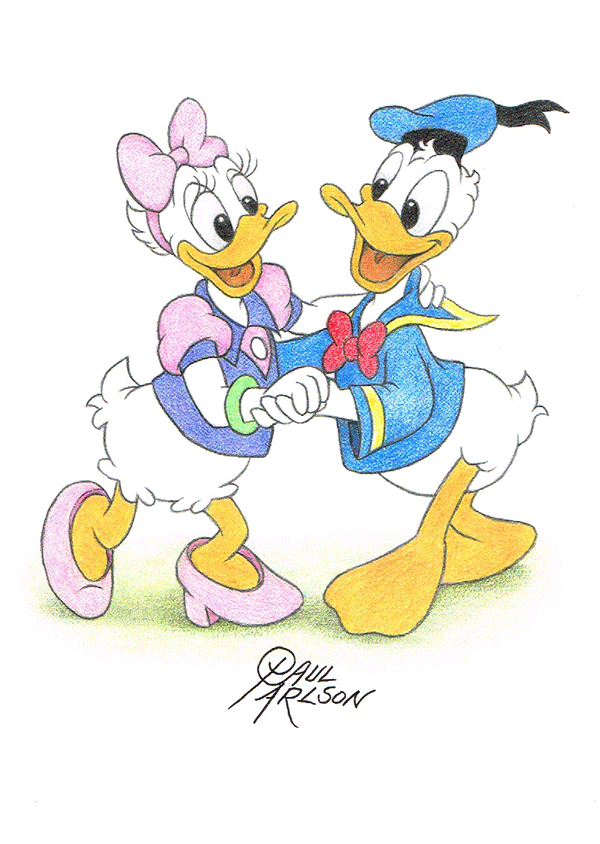 Paul Carlson drawing Donald and Daisy