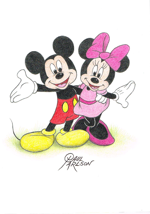 Paul Carlson drawing Mickey and Minnie